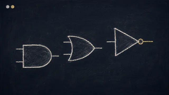 Chalkboard feature illustration for “Digitaltechnik 101: Erste Schritte mit AND-, OR- und NOT-Gattern”