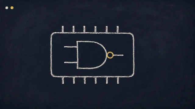 Chalkboard feature illustration for “Das NAND-Gatter: Der einzige Baustein der gesamten Digitaltechnik”
