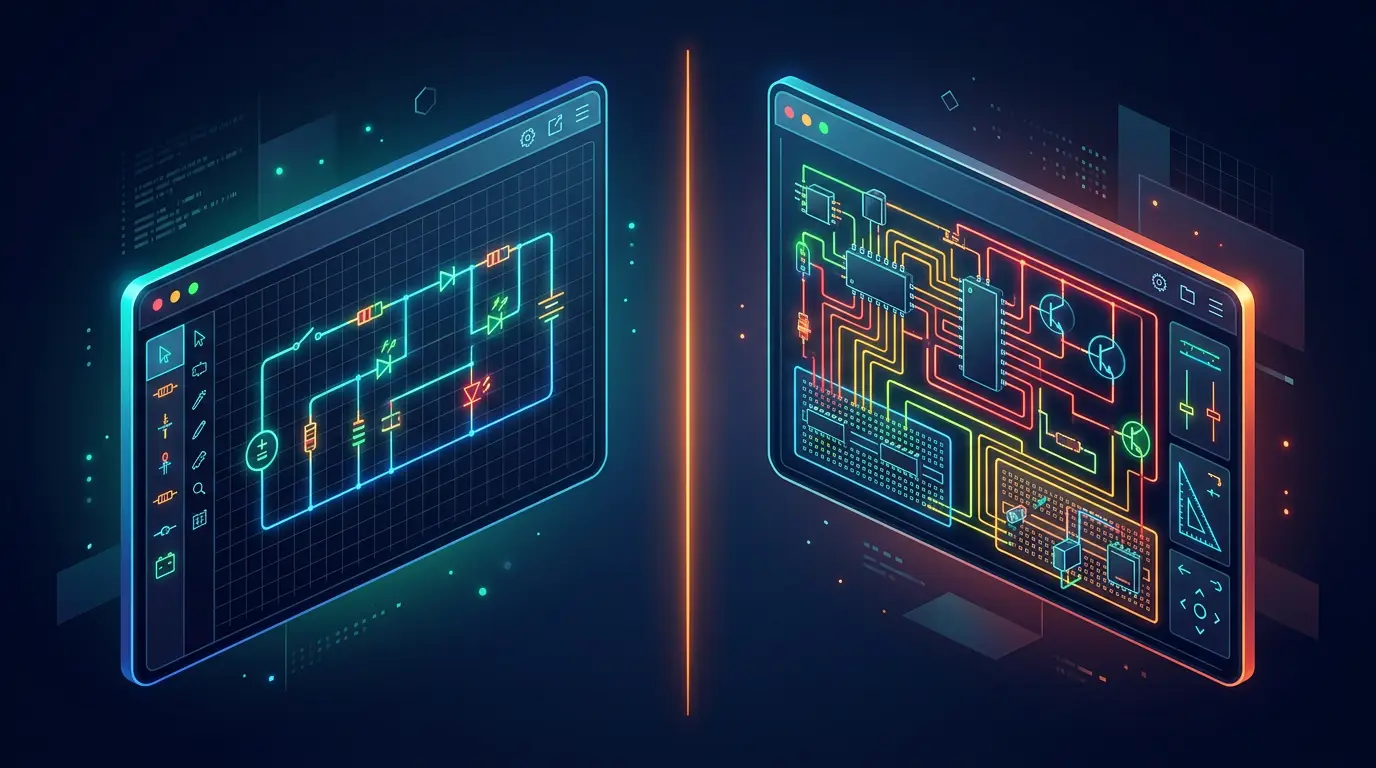 Two web-based circuit simulator interfaces side by side, comparing DigiSim and CircuitVerse.
